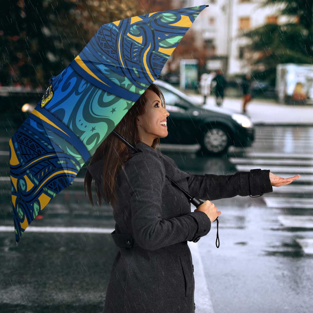 Parramatta Eels Rugby Umbrella Polynesian Tribal Eel Warrior Blue Gold Pattern