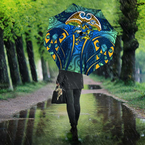 Parramatta Eels Rugby Umbrella Polynesian Tribal Eel Warrior Blue Gold Pattern