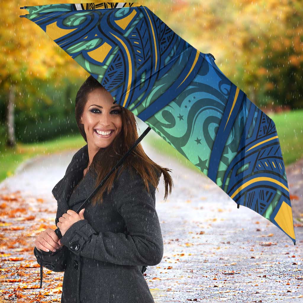 Parramatta Eels Rugby Umbrella Polynesian Tribal Eel Warrior Blue Gold Pattern