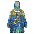 Parramatta Eels Rugby Wearable Blanket Hoodie Polynesian Tribal Eel Warrior Blue Gold Pattern