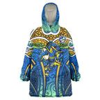 Parramatta Eels Rugby Wearable Blanket Hoodie Polynesian Tribal Eel Warrior Blue Gold Pattern