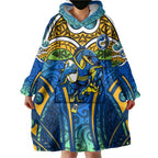 Parramatta Eels Rugby Wearable Blanket Hoodie Polynesian Tribal Eel Warrior Blue Gold Pattern