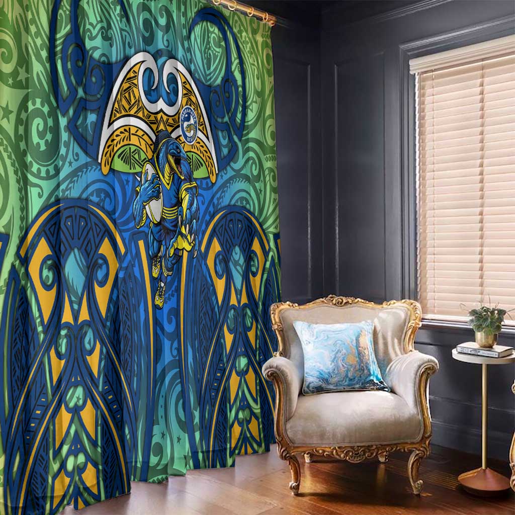 Parramatta Eels Rugby Window Curtain Polynesian Tribal Eel Warrior Blue Gold Pattern
