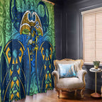 Parramatta Eels Rugby Window Curtain Polynesian Tribal Eel Warrior Blue Gold Pattern