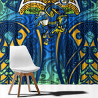Parramatta Eels Rugby Window Curtain Polynesian Tribal Eel Warrior Blue Gold Pattern