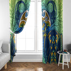 Parramatta Eels Rugby Window Curtain Polynesian Tribal Eel Warrior Blue Gold Pattern
