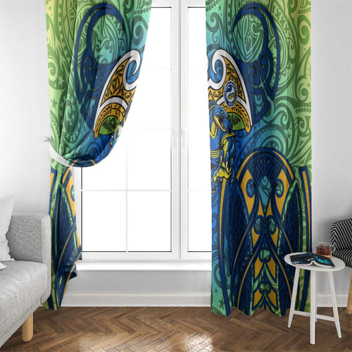Parramatta Eels Rugby Window Curtain Polynesian Tribal Eel Warrior Blue Gold Pattern