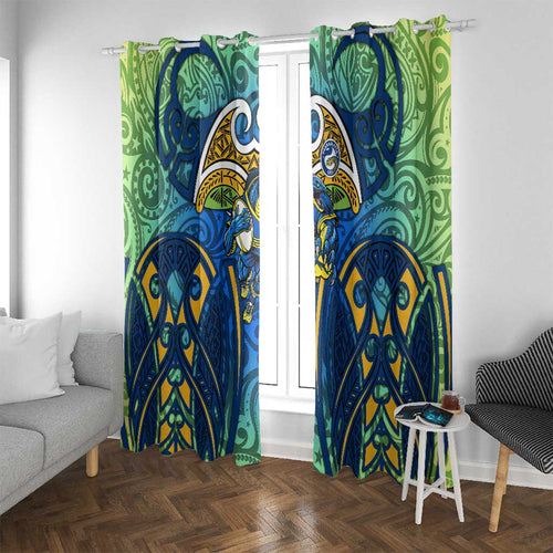 Parramatta Eels Rugby Window Curtain Polynesian Tribal Eel Warrior Blue Gold Pattern