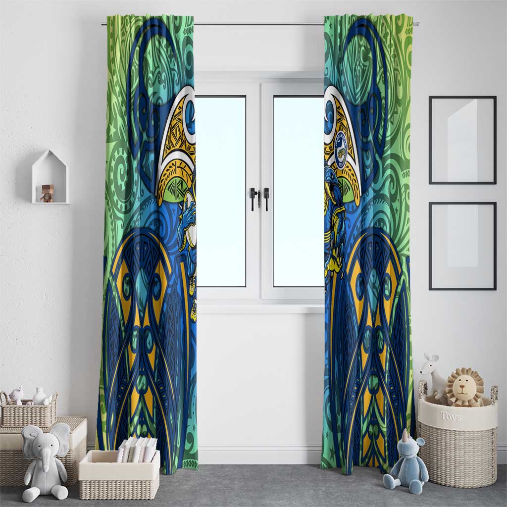 Parramatta Eels Rugby Window Curtain Polynesian Tribal Eel Warrior Blue Gold Pattern