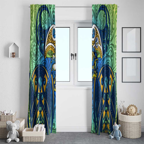 Parramatta Eels Rugby Window Curtain Polynesian Tribal Eel Warrior Blue Gold Pattern