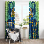 Parramatta Eels Rugby Window Curtain Polynesian Tribal Eel Warrior Blue Gold Pattern