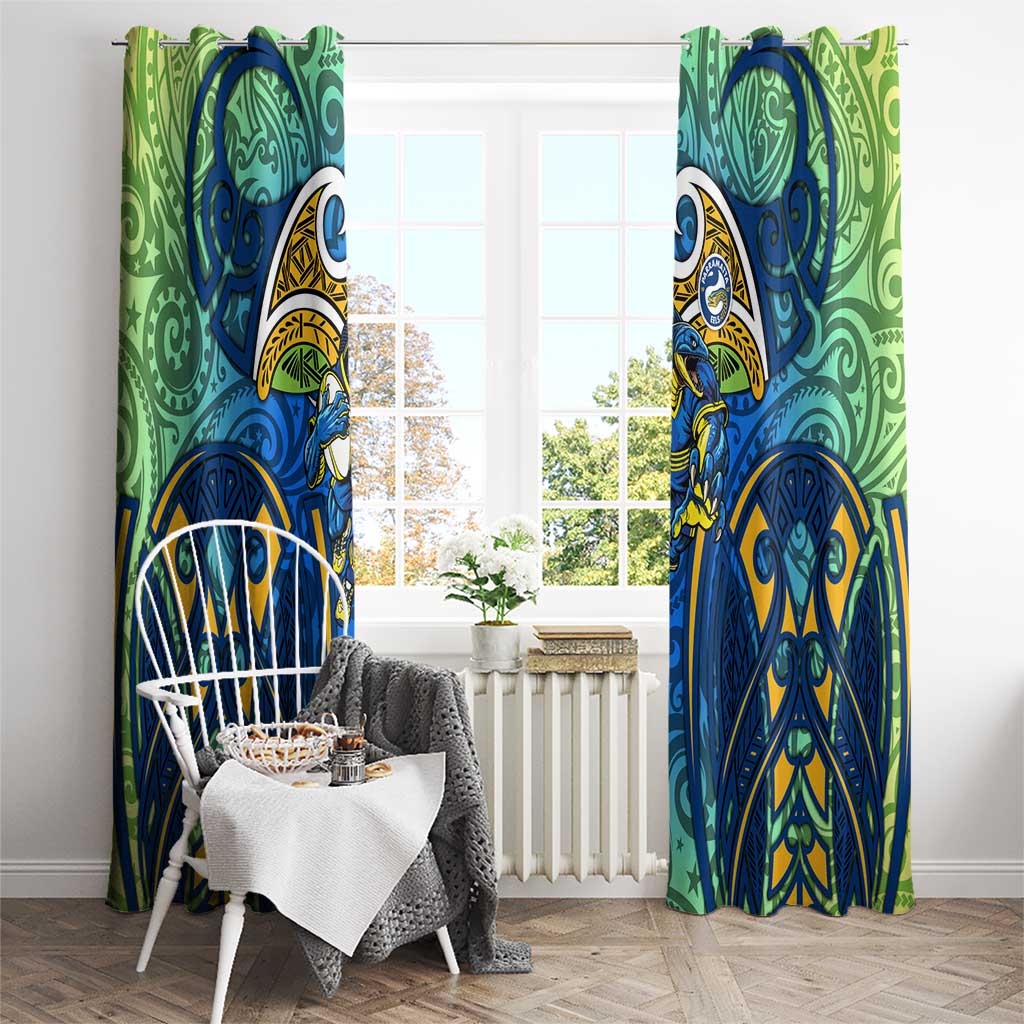Parramatta Eels Rugby Window Curtain Polynesian Tribal Eel Warrior Blue Gold Pattern