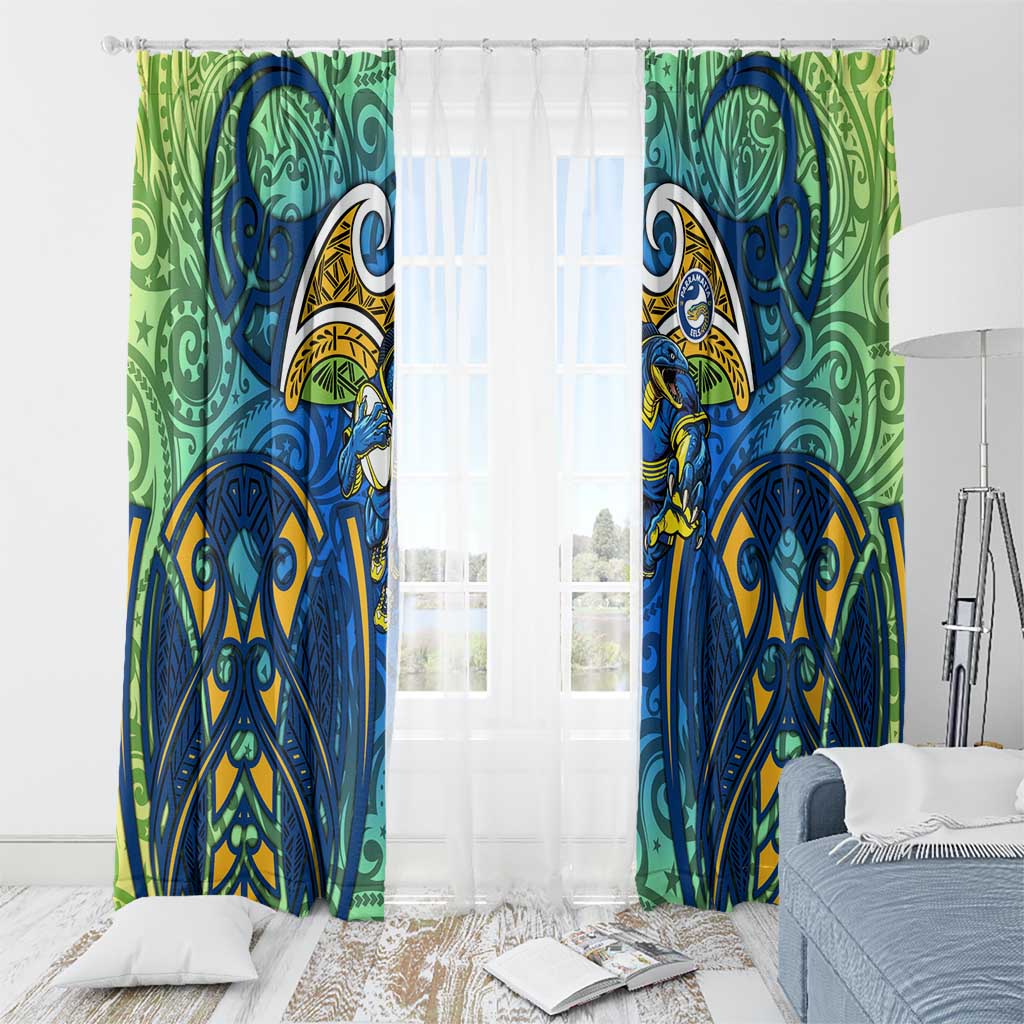 Parramatta Eels Rugby Window Curtain Polynesian Tribal Eel Warrior Blue Gold Pattern