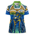 Parramatta Eels Rugby Women Polo Shirt Polynesian Tribal Eel Warrior Blue Gold Pattern