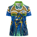 Parramatta Eels Rugby Women Polo Shirt Polynesian Tribal Eel Warrior Blue Gold Pattern