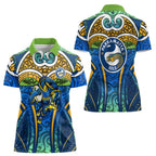 Parramatta Eels Rugby Women Polo Shirt Polynesian Tribal Eel Warrior Blue Gold Pattern