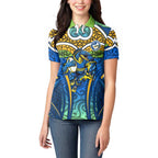 Parramatta Eels Rugby Women Polo Shirt Polynesian Tribal Eel Warrior Blue Gold Pattern