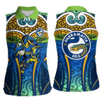 Parramatta Eels Rugby Women Sleeveless Polo Shirt Polynesian Tribal Eel Warrior Blue Gold Pattern