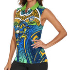 Parramatta Eels Rugby Women Sleeveless Polo Shirt Polynesian Tribal Eel Warrior Blue Gold Pattern