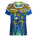 Parramatta Eels Rugby Women V-Neck T-Shirt Polynesian Tribal Eel Warrior Blue Gold Pattern