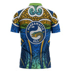 Parramatta Eels Rugby Zipper Polo Shirt Polynesian Tribal Eel Warrior Blue Gold Pattern