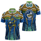 Parramatta Eels Rugby Zipper Polo Shirt Polynesian Tribal Eel Warrior Blue Gold Pattern