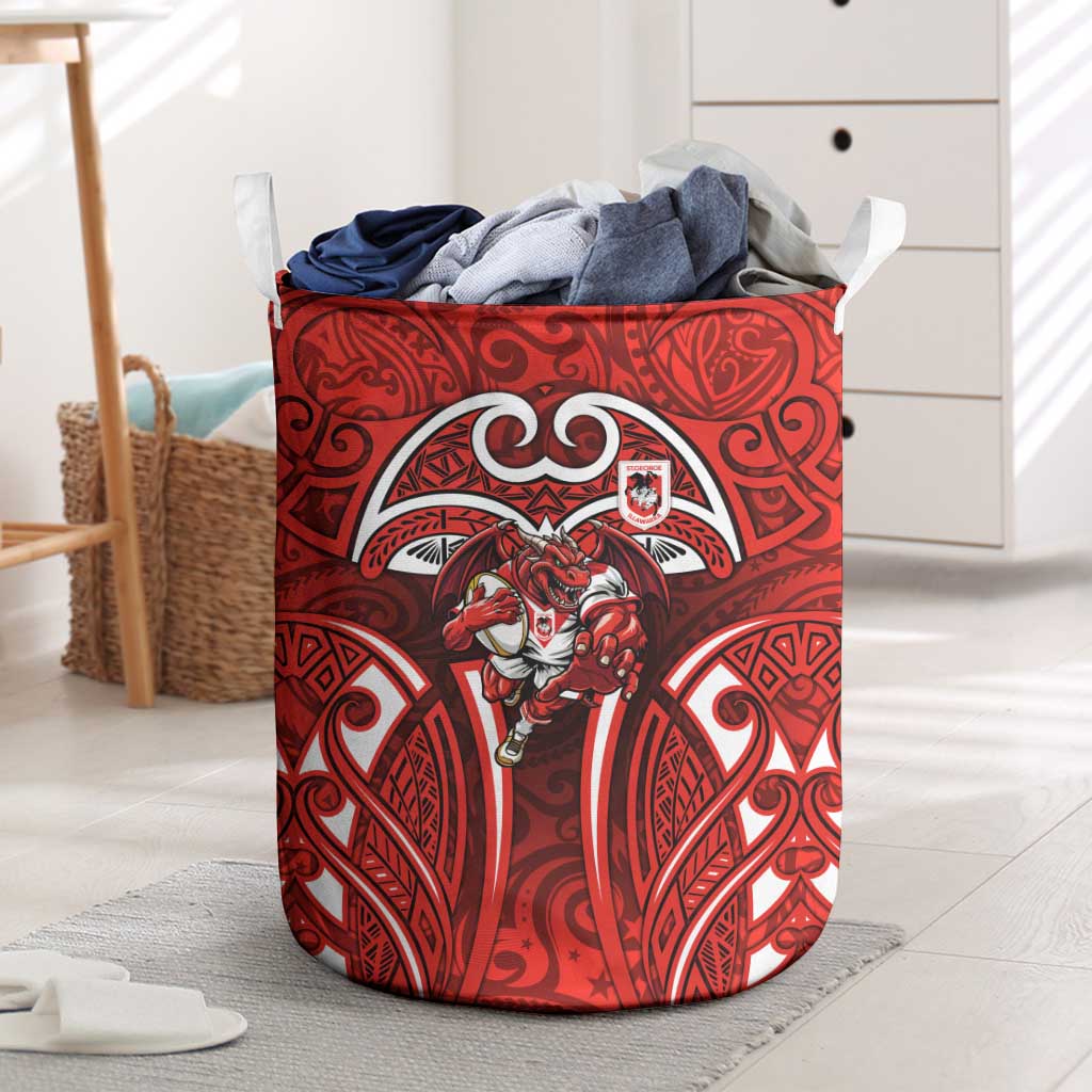 St George Illawarra Dragons Rugby Laundry Basket Polynesian Tribal Dragon Warrior Red Pattern