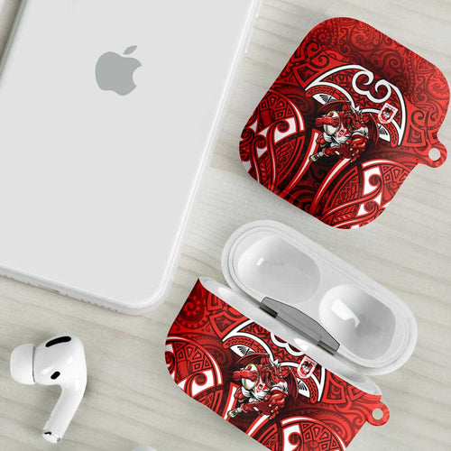 St George Illawarra Dragons Rugby AirPods Case Polynesian Tribal Dragon Warrior Red Pattern