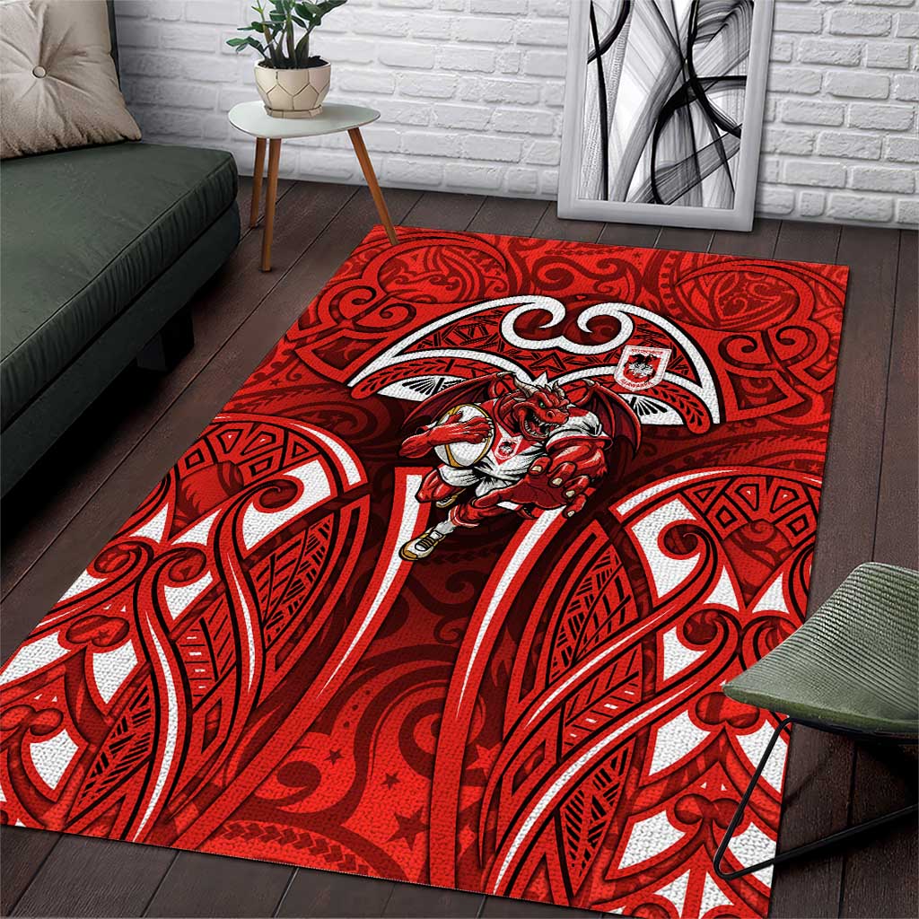 St George Illawarra Dragons Rugby Area Rug Polynesian Tribal Dragon Warrior Red Pattern