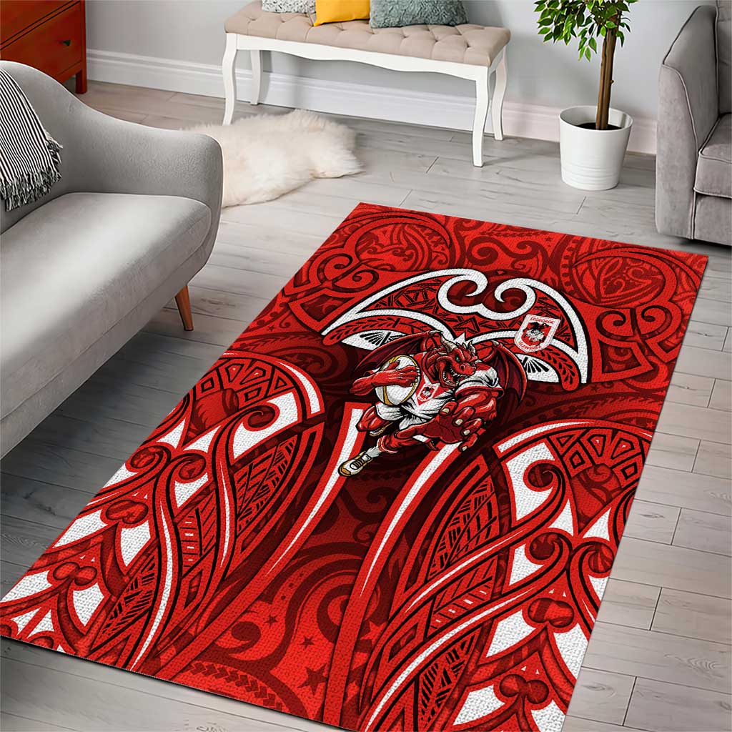 St George Illawarra Dragons Rugby Area Rug Polynesian Tribal Dragon Warrior Red Pattern