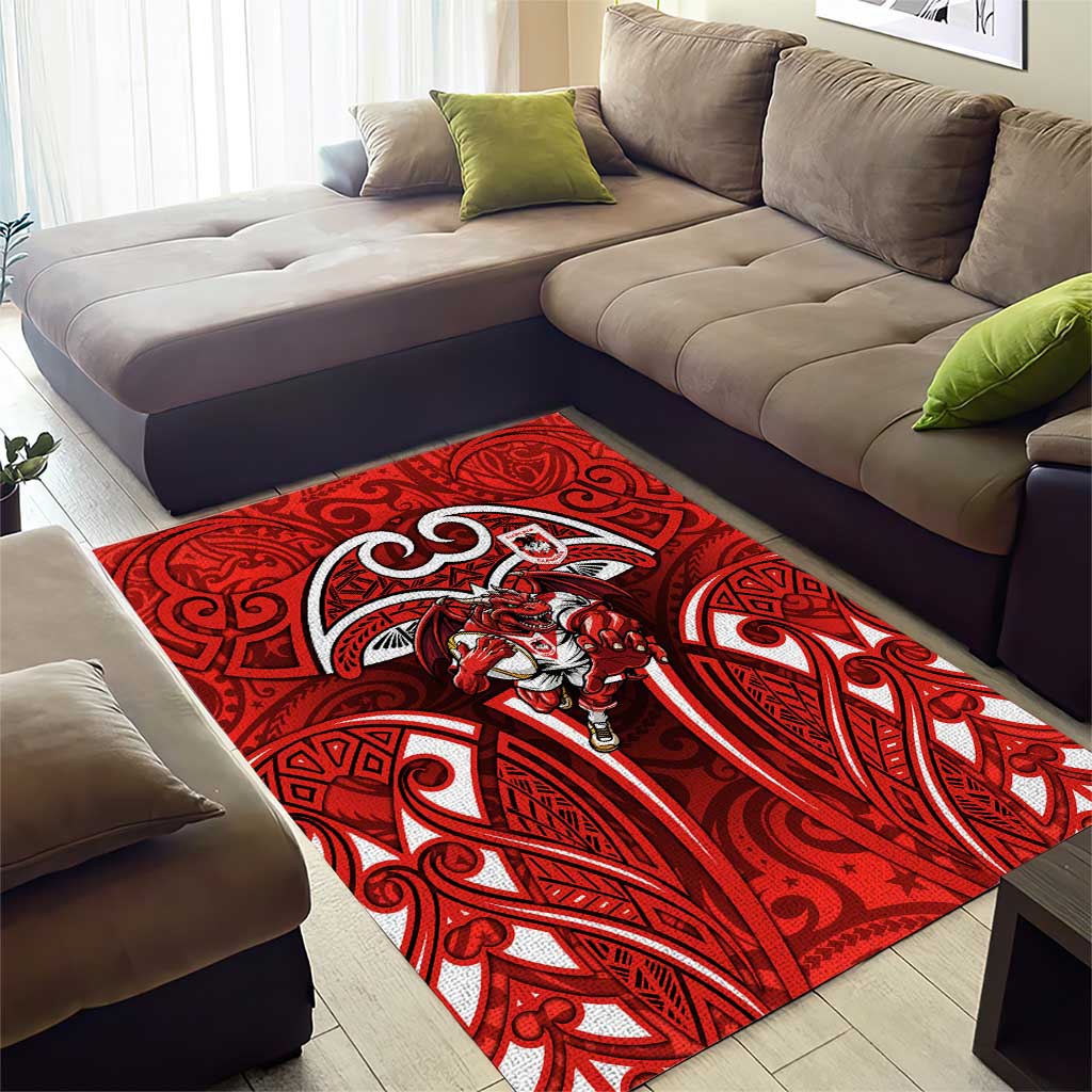 St George Illawarra Dragons Rugby Area Rug Polynesian Tribal Dragon Warrior Red Pattern