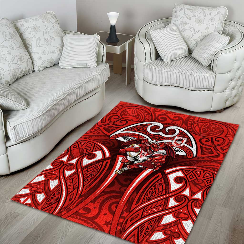 St George Illawarra Dragons Rugby Area Rug Polynesian Tribal Dragon Warrior Red Pattern