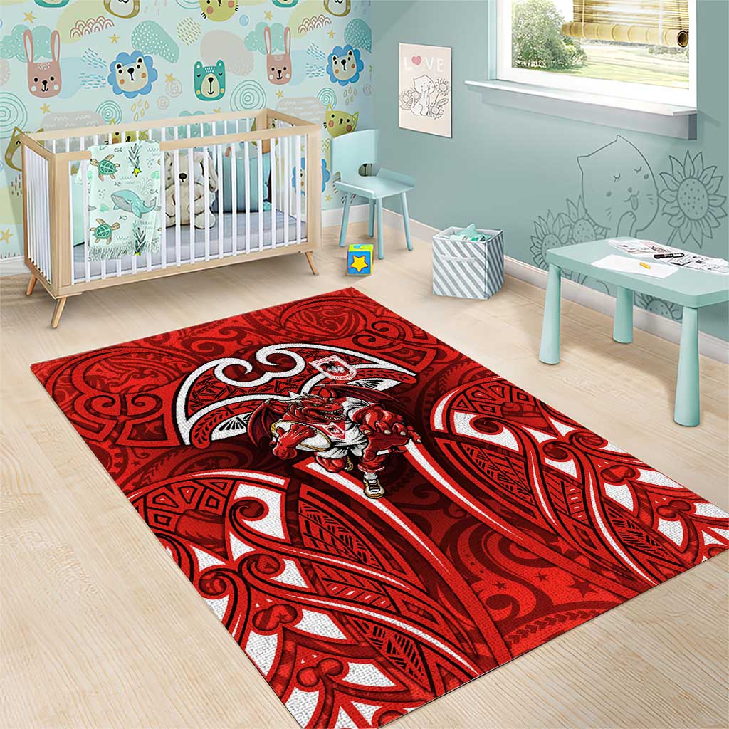 St George Illawarra Dragons Rugby Area Rug Polynesian Tribal Dragon Warrior Red Pattern