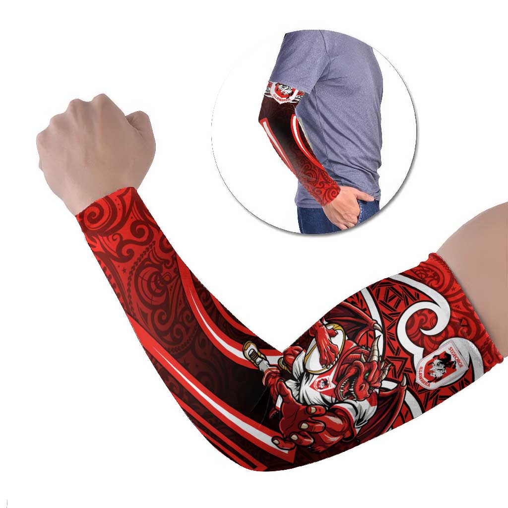 St George Illawarra Dragons Rugby Arm Sleeves Polynesian Tribal Dragon Warrior Red Pattern