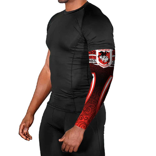 St George Illawarra Dragons Rugby Arm Sleeves Polynesian Tribal Dragon Warrior Red Pattern