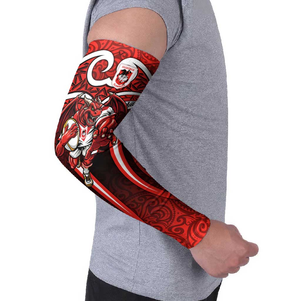 St George Illawarra Dragons Rugby Arm Sleeves Polynesian Tribal Dragon Warrior Red Pattern