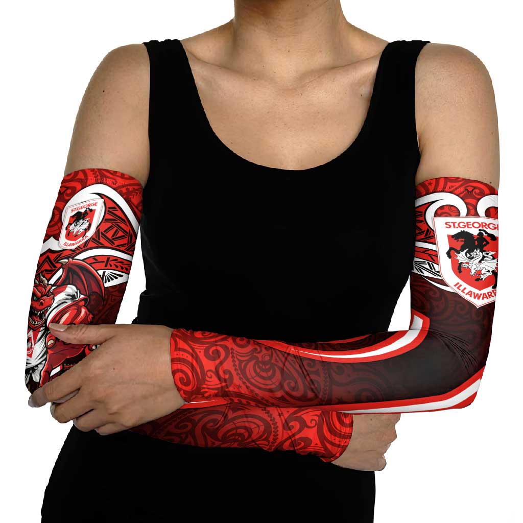 St George Illawarra Dragons Rugby Arm Sleeves Polynesian Tribal Dragon Warrior Red Pattern