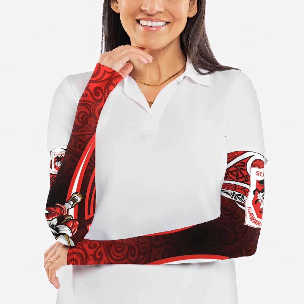 St George Illawarra Dragons Rugby Arm Sleeves Polynesian Tribal Dragon Warrior Red Pattern