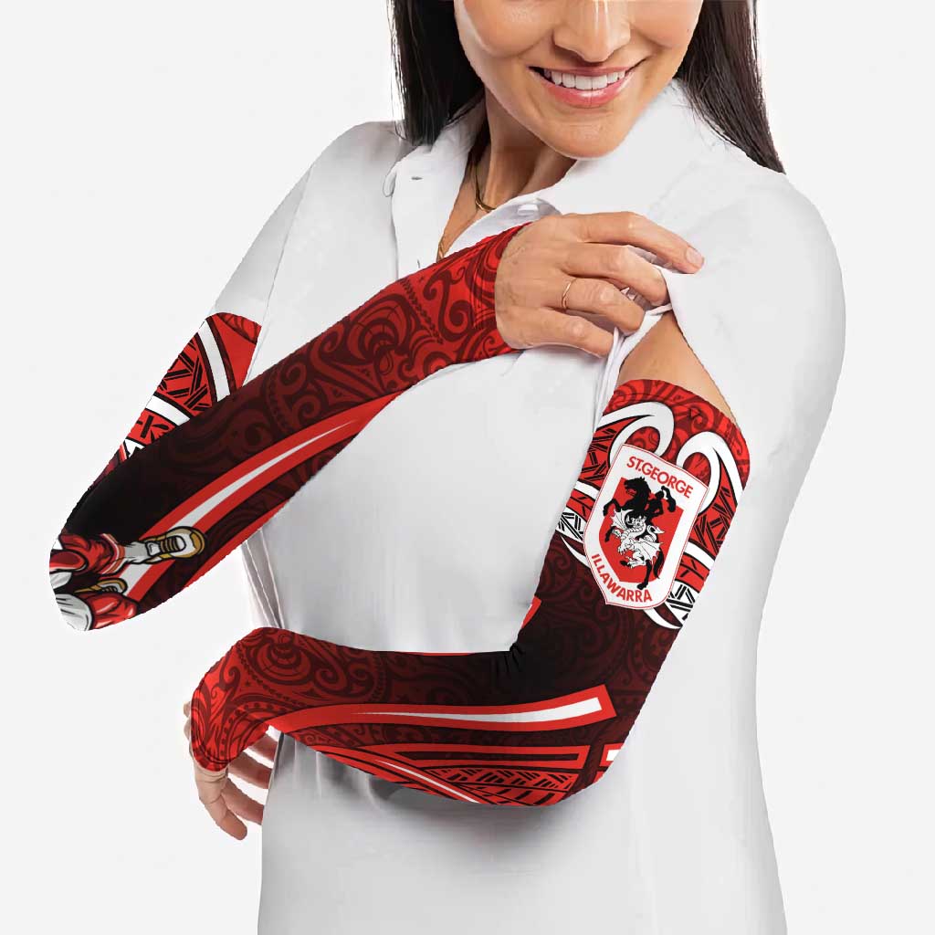 St George Illawarra Dragons Rugby Arm Sleeves Polynesian Tribal Dragon Warrior Red Pattern