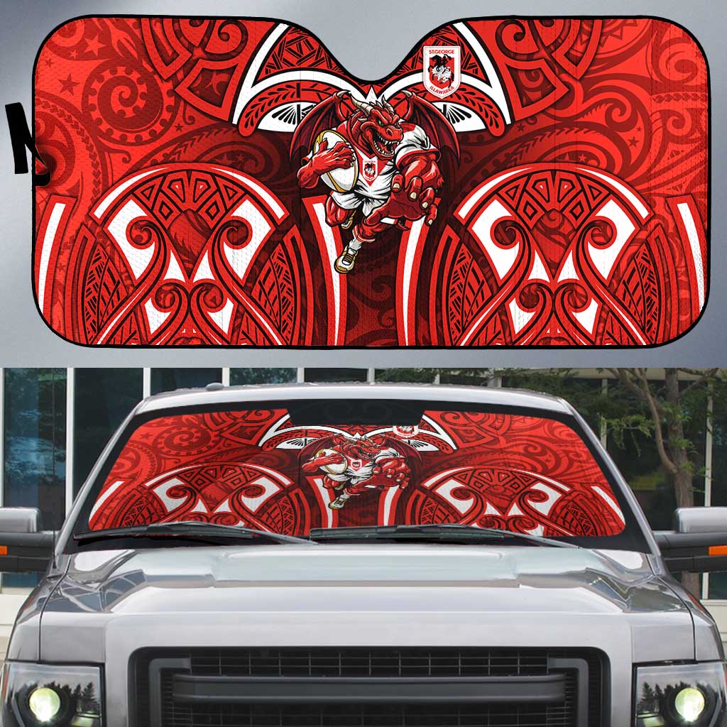 St George Illawarra Dragons Rugby Auto Sun Shade Polynesian Tribal Dragon Warrior Red Pattern