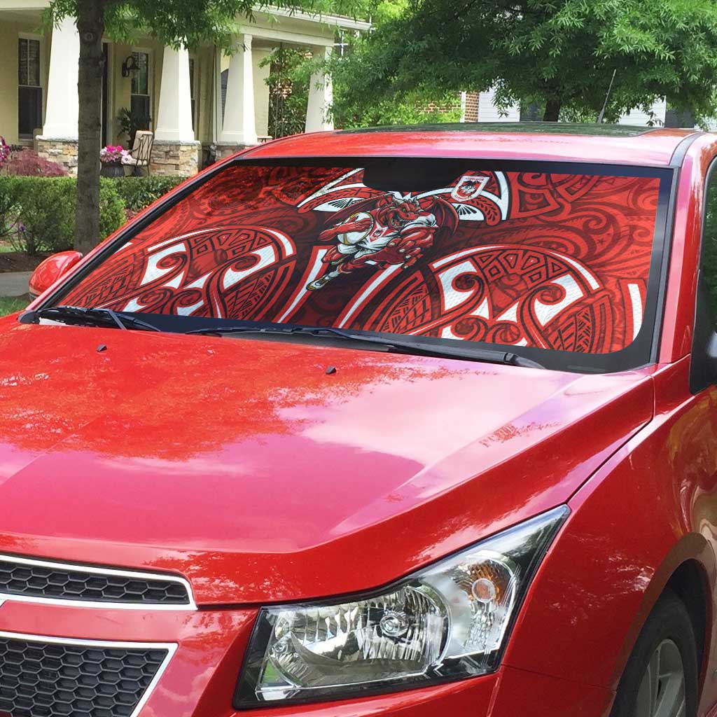 St George Illawarra Dragons Rugby Auto Sun Shade Polynesian Tribal Dragon Warrior Red Pattern