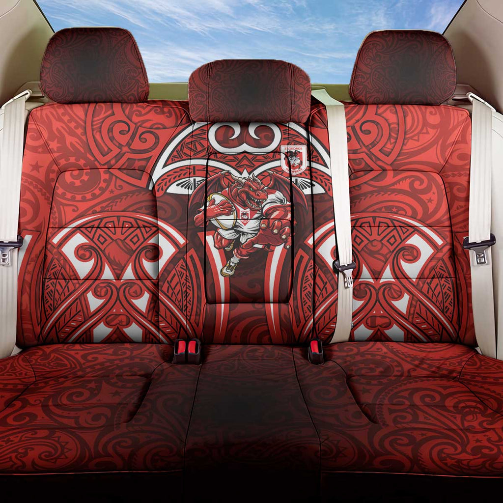 St George Illawarra Dragons Rugby Back Car Seat Cover Polynesian Tribal Dragon Warrior Red Pattern