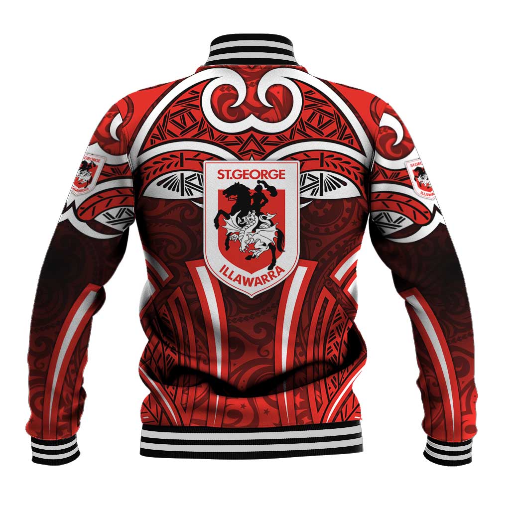 St George Illawarra Dragons Rugby Baseball Jacket Polynesian Tribal Dragon Warrior Red Pattern