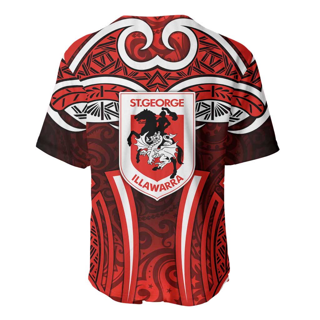 St George Illawarra Dragons Rugby Baseball Jersey Polynesian Tribal Dragon Warrior Red Pattern