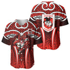 St George Illawarra Dragons Rugby Baseball Jersey Polynesian Tribal Dragon Warrior Red Pattern