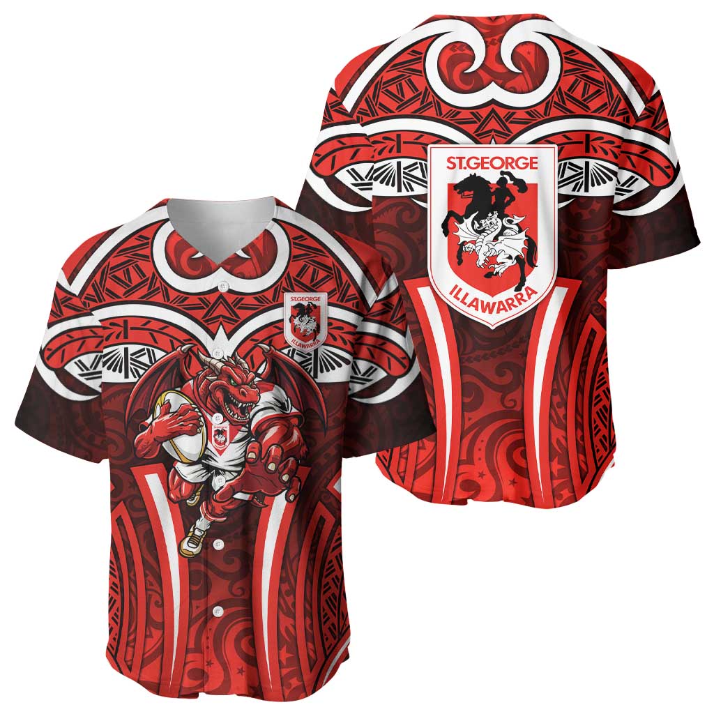 St George Illawarra Dragons Rugby Baseball Jersey Polynesian Tribal Dragon Warrior Red Pattern