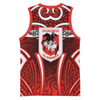 St George Illawarra Dragons Rugby Basketball Jersey Polynesian Tribal Dragon Warrior Red Pattern