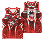 St George Illawarra Dragons Rugby Basketball Jersey Polynesian Tribal Dragon Warrior Red Pattern