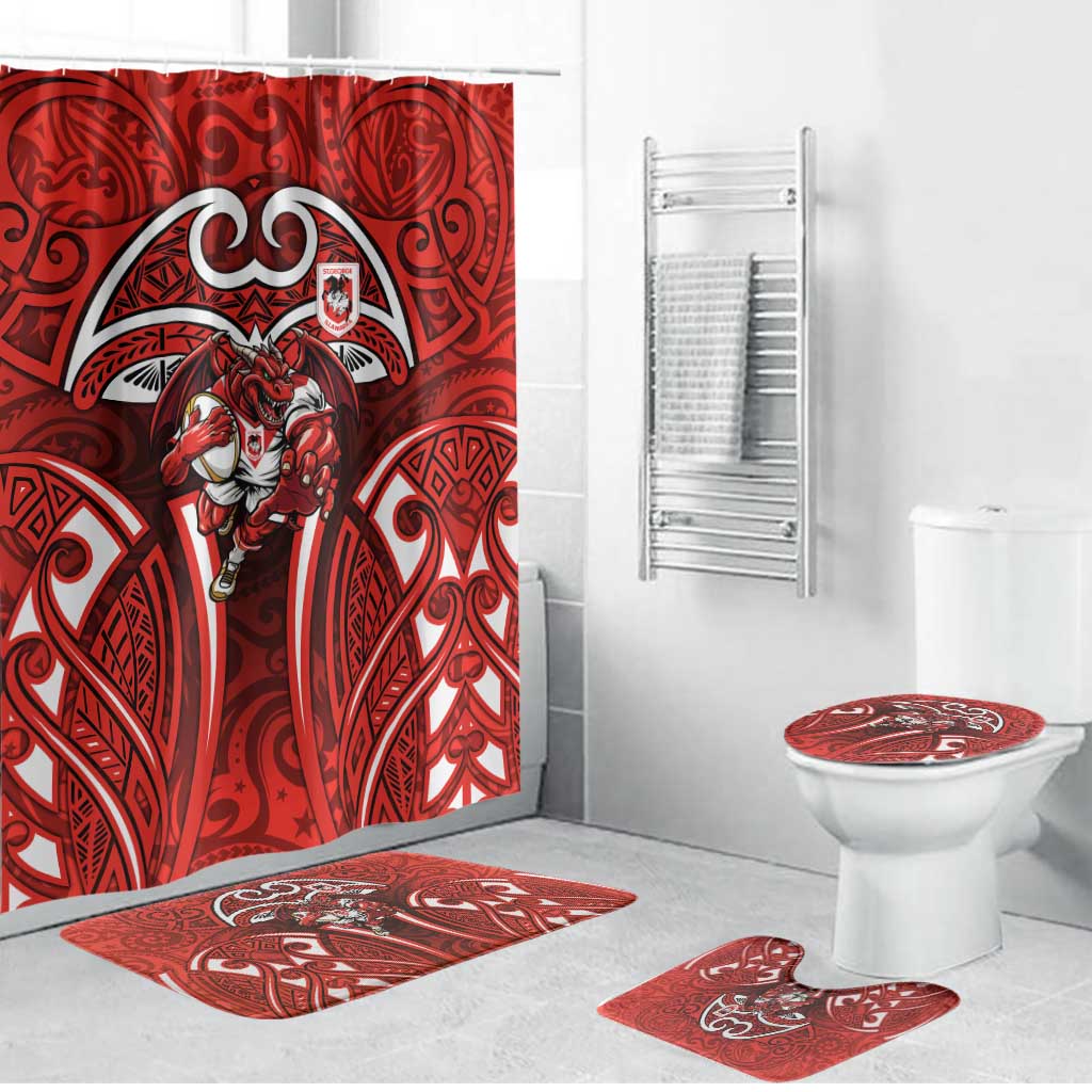 St George Illawarra Dragons Rugby Bathroom Set Polynesian Tribal Dragon Warrior Red Pattern