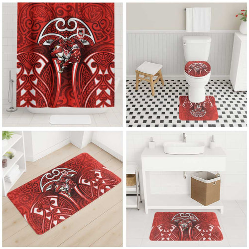 St George Illawarra Dragons Rugby Bathroom Set Polynesian Tribal Dragon Warrior Red Pattern